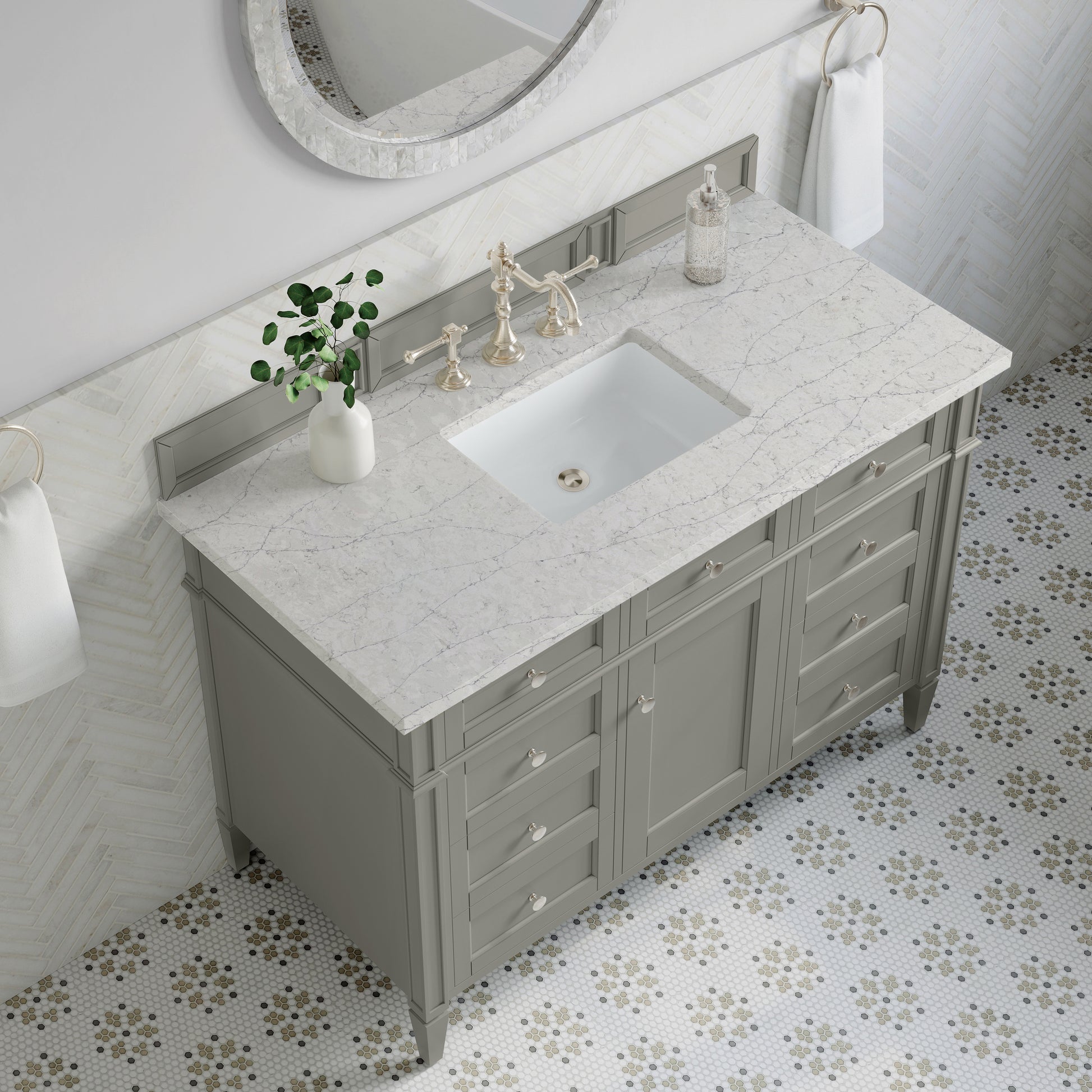 Renovate for Less Atlanta Brittany 48" Single Vanity, Urban Gray w/ 3 CM Eternal Jasmine Pearl Silestone Top