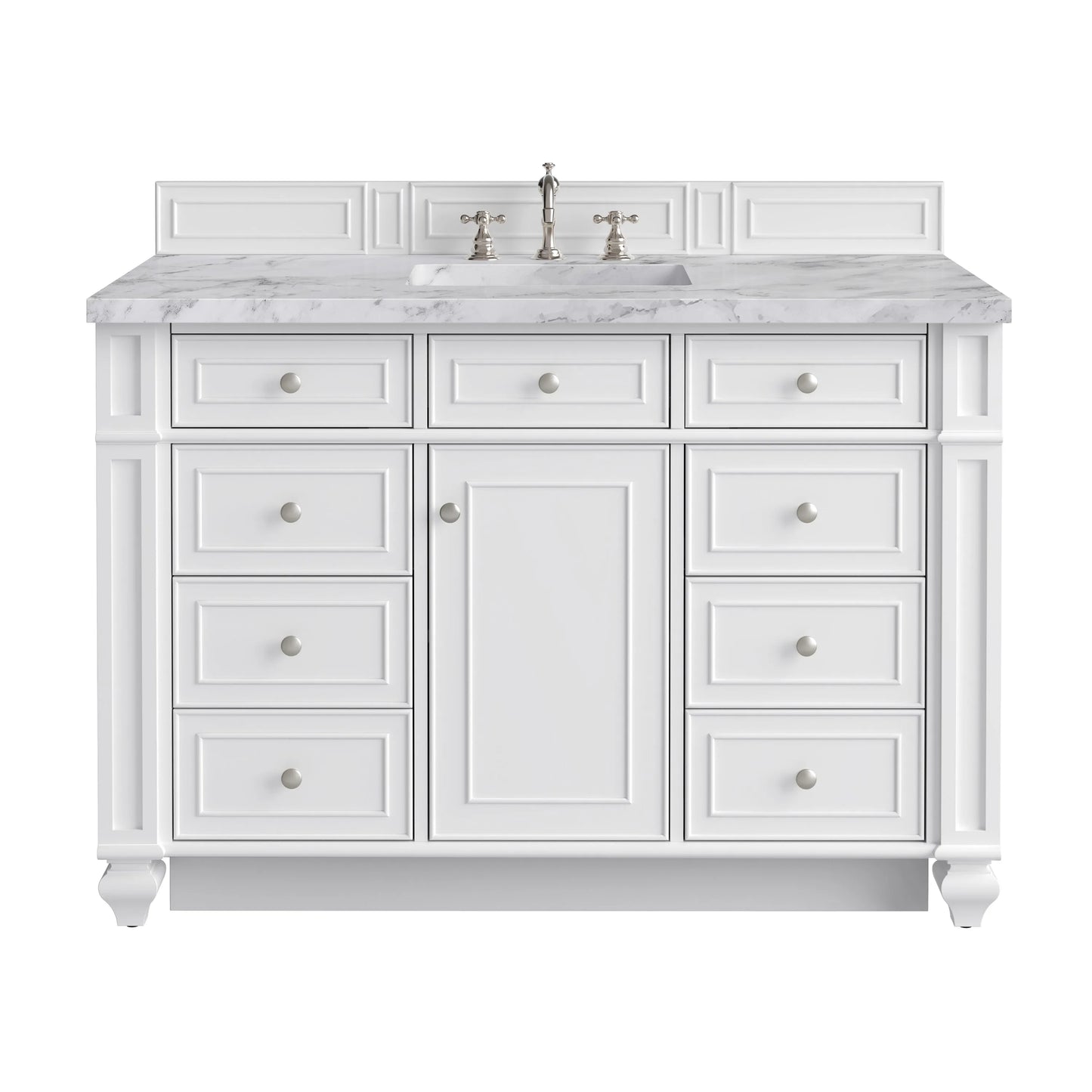 Bristol 48" Single Vanity, Bright White w/ 3 CM Carrara Marble Top