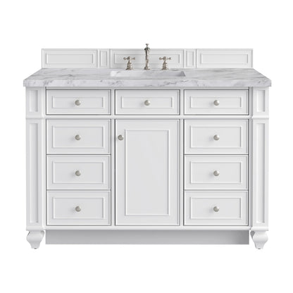 Bristol 48" Single Vanity, Bright White w/ 3 CM Carrara Marble Top
