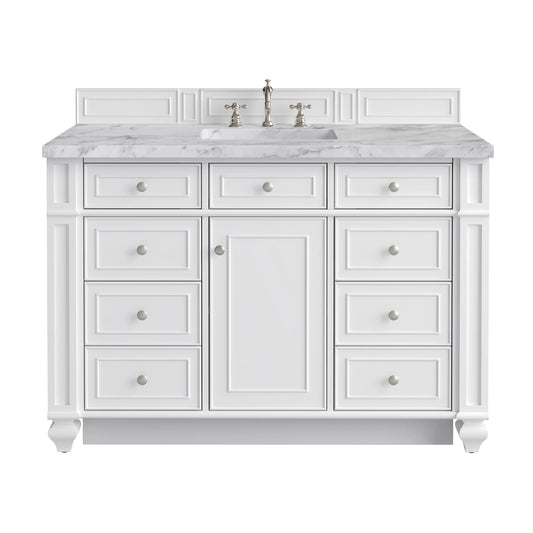Bristol 48" Single Vanity, Bright White w/ 3 CM Carrara Marble Top