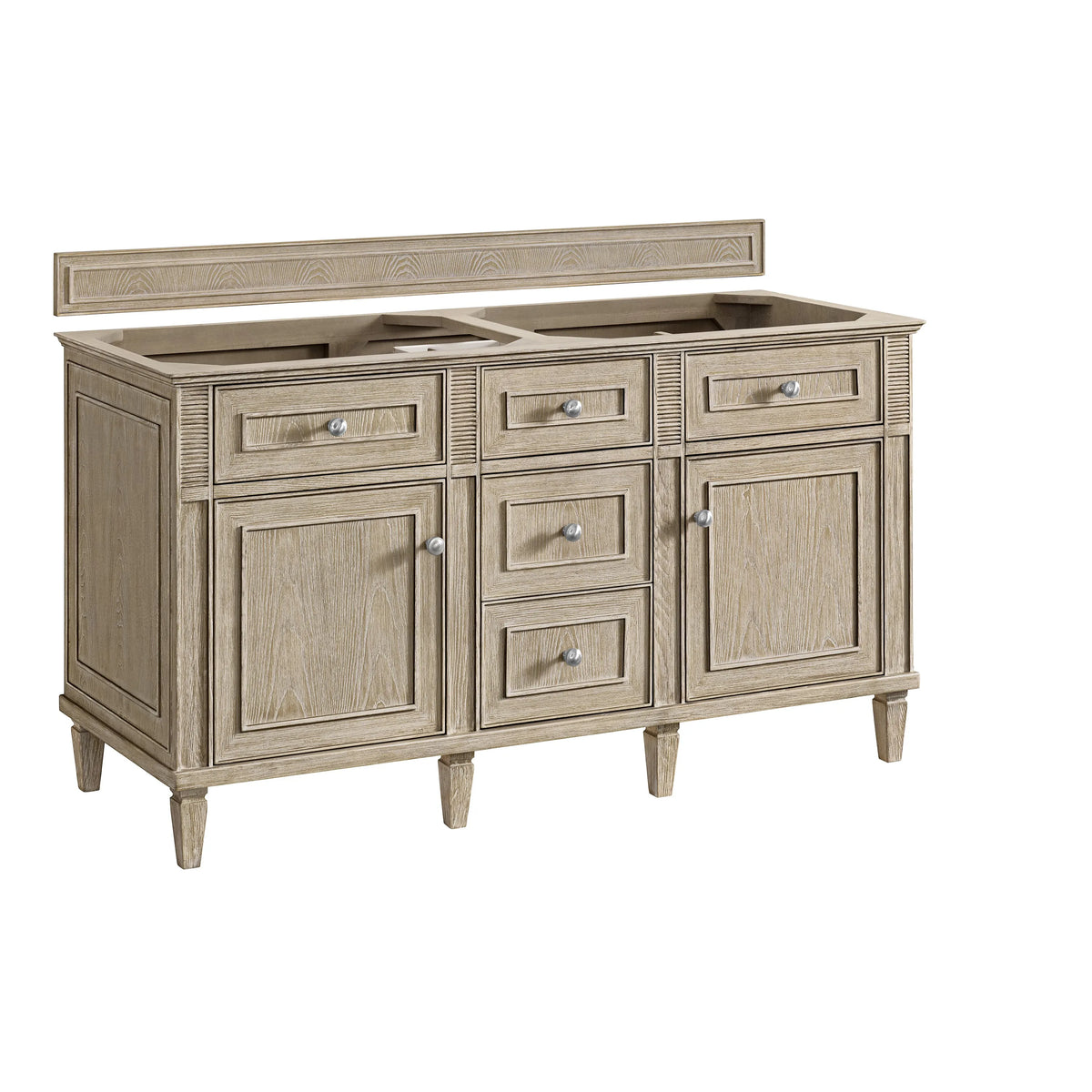 Lorelai 60" Double Vanity, Whitewashed Oak w/ 3 CM Parisien Bleu Silestone Top w/FreePower Wireless Charger