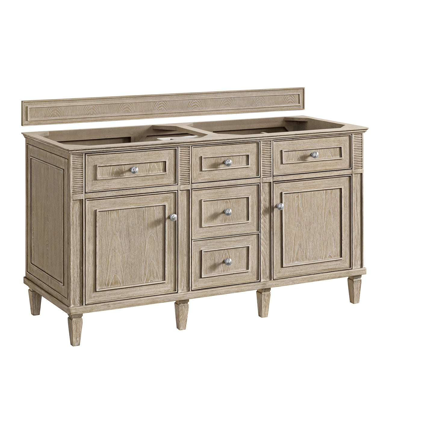 Renovate for Less Atlanta Lorelai 60" Double Vanity, Whitewashed Oak, w/ 3 CM Siberian Silestone Top