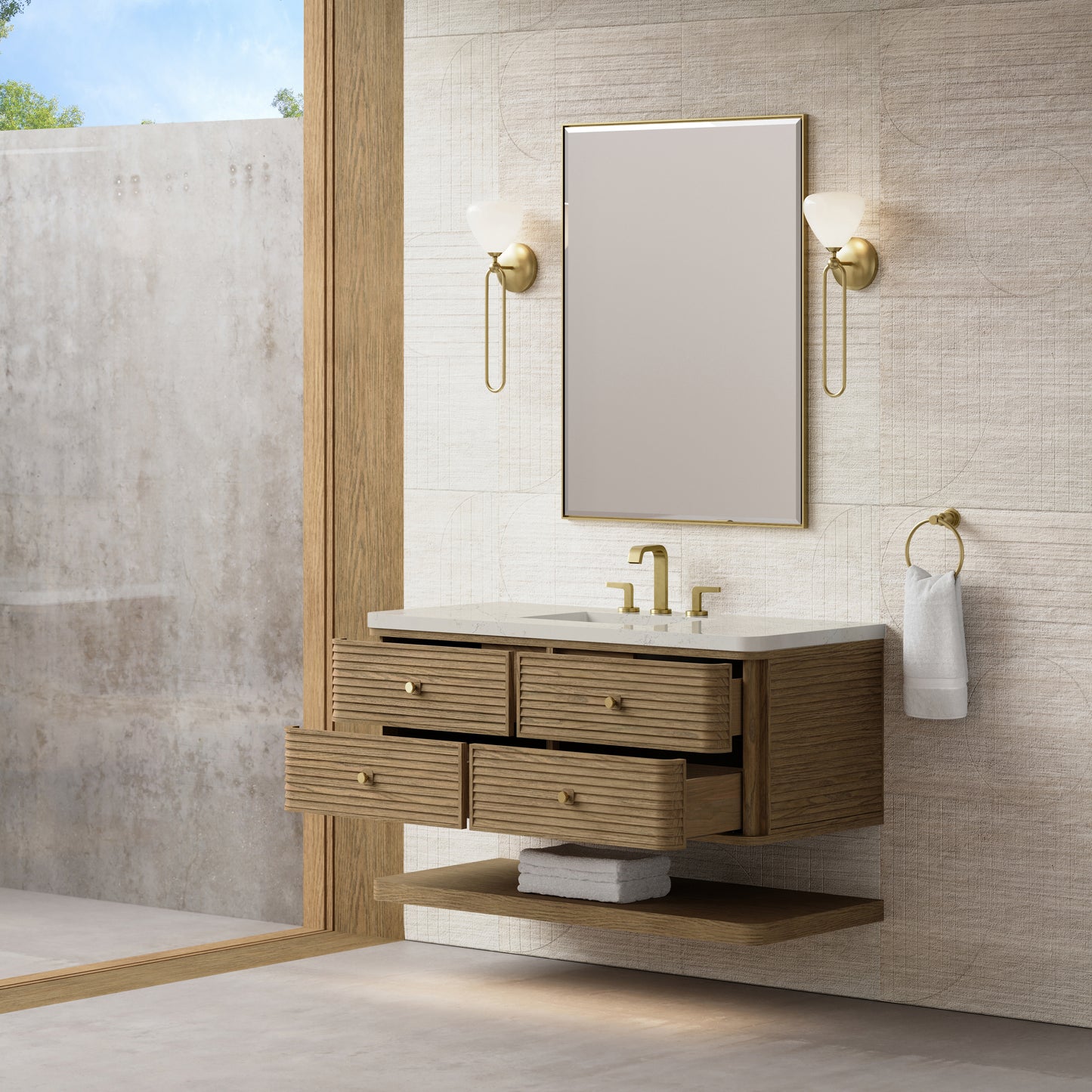 Renovate for Less Atlanta Allamari 48" Single Vanity, Dune Mist w/ 3 CM Siberian Silestone Top w/FreePower Wireless Charger