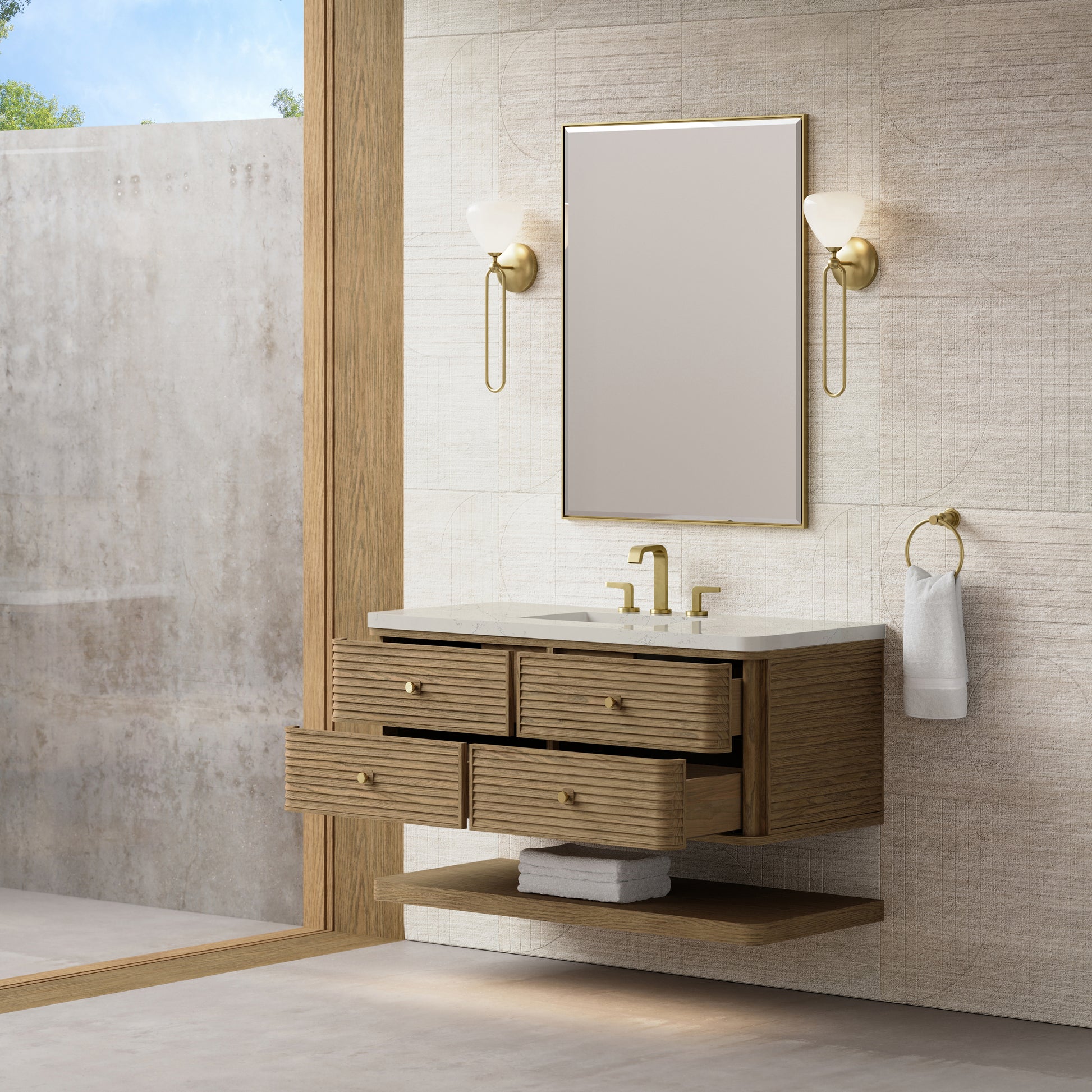 Renovate for Less Atlanta Allamari 48" Single Vanity, Dune Mist w/ 3 CM Siberian Silestone Top w/FreePower Wireless Charger