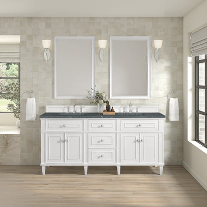 Renovate for Less Atlanta Lorelai 72" Double Vanity, Bright White w/ 3 CM Parisien Bleu Silestone Top w/FreePower Wireless Charger