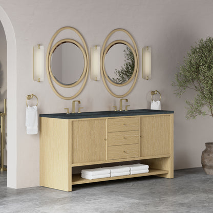 Renovate for Less Atlanta Marigot 72" Double Vanity, Sunwashed Oak w/ 3 CM Charcoal Soapstone Silestone Top