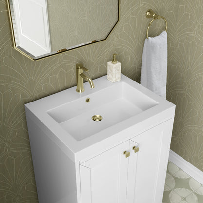 Renovate for Less Atlanta Chianti 24" Single Vanity, Glossy White, Champagne Brass, w/ White Glossy Composite Stone Top