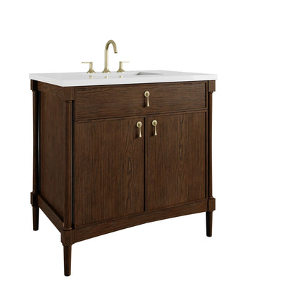 Kinnsden 36" Single Vanity, Sable Oak w/ 3 CM White Zeus Silestone Top