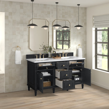 Renovate for Less Atlanta Lorelai 60" Double Vanity, Black Onyx w/ 3 CM White Zeus Silestone Top
