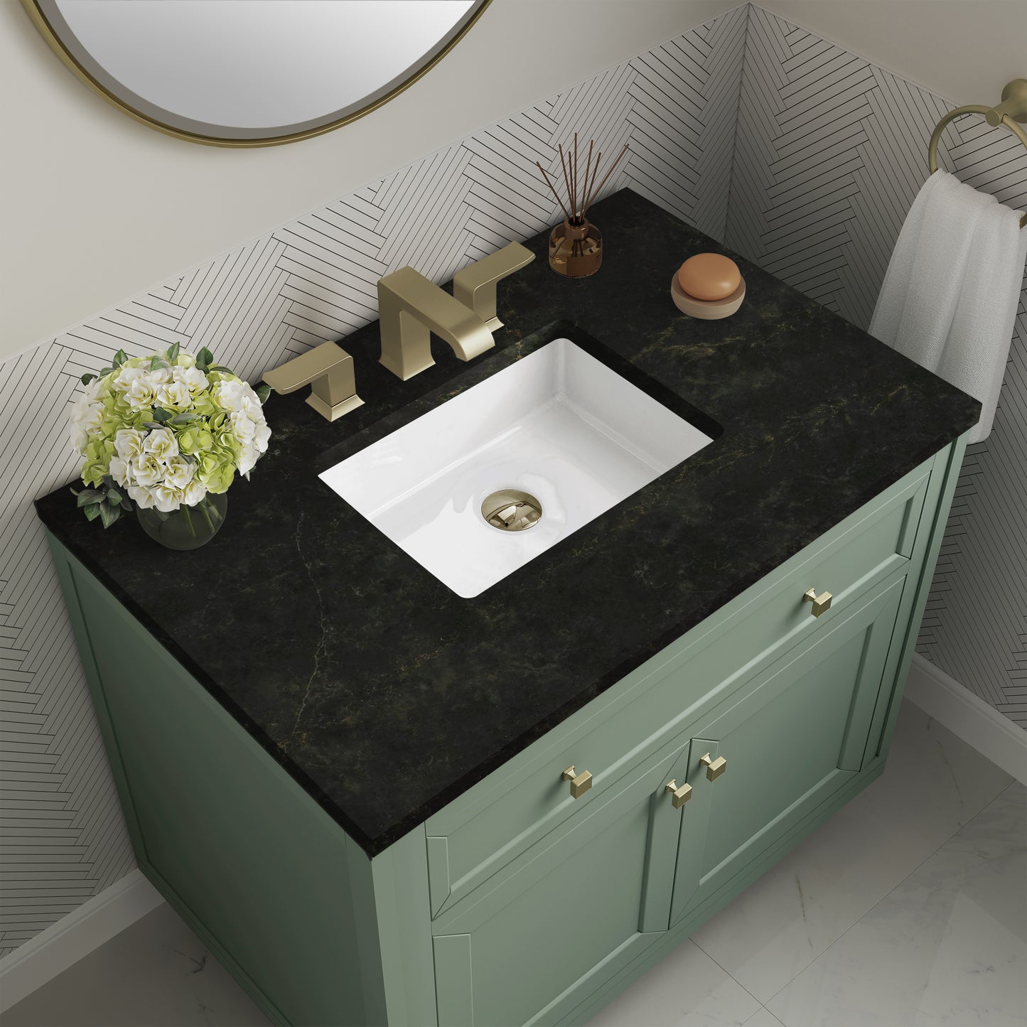Renovate for Less Atlanta Chicago 36" Single Vanity, Smokey Celadon, w/ 3 CM Phantome Eclos Top