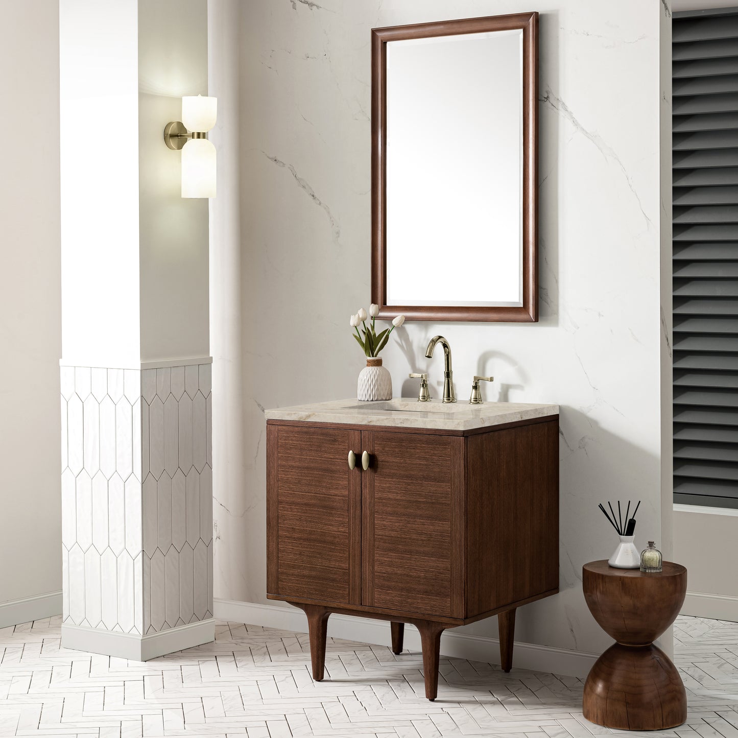 Renovate for Less Atlanta Amberly 30" Single Vanity, Mid-Century Walnut, w/ 3 CM Tajnar Eclos Top