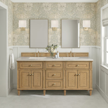 Renovate for Less Atlanta Lorelai 72" Double Vanity, Light Natural Oak, w/ 3 CM Siberian Silestone Top