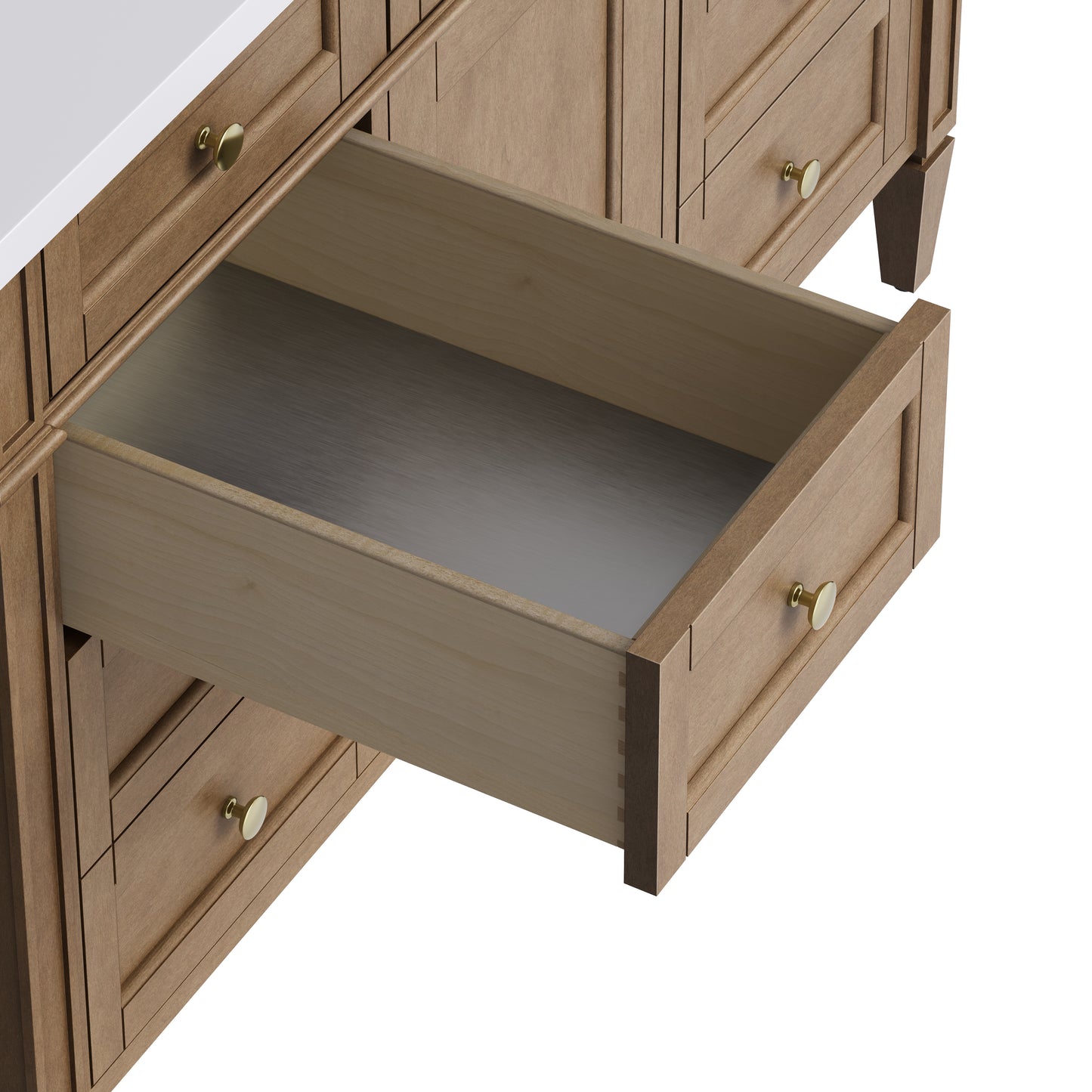 Renovate for Less Atlanta Brittany 48" Single Vanity, Pecan w/ 3 CM Eternal Jasmine Pearl Silestone Top w/FreePower Wireless Charger