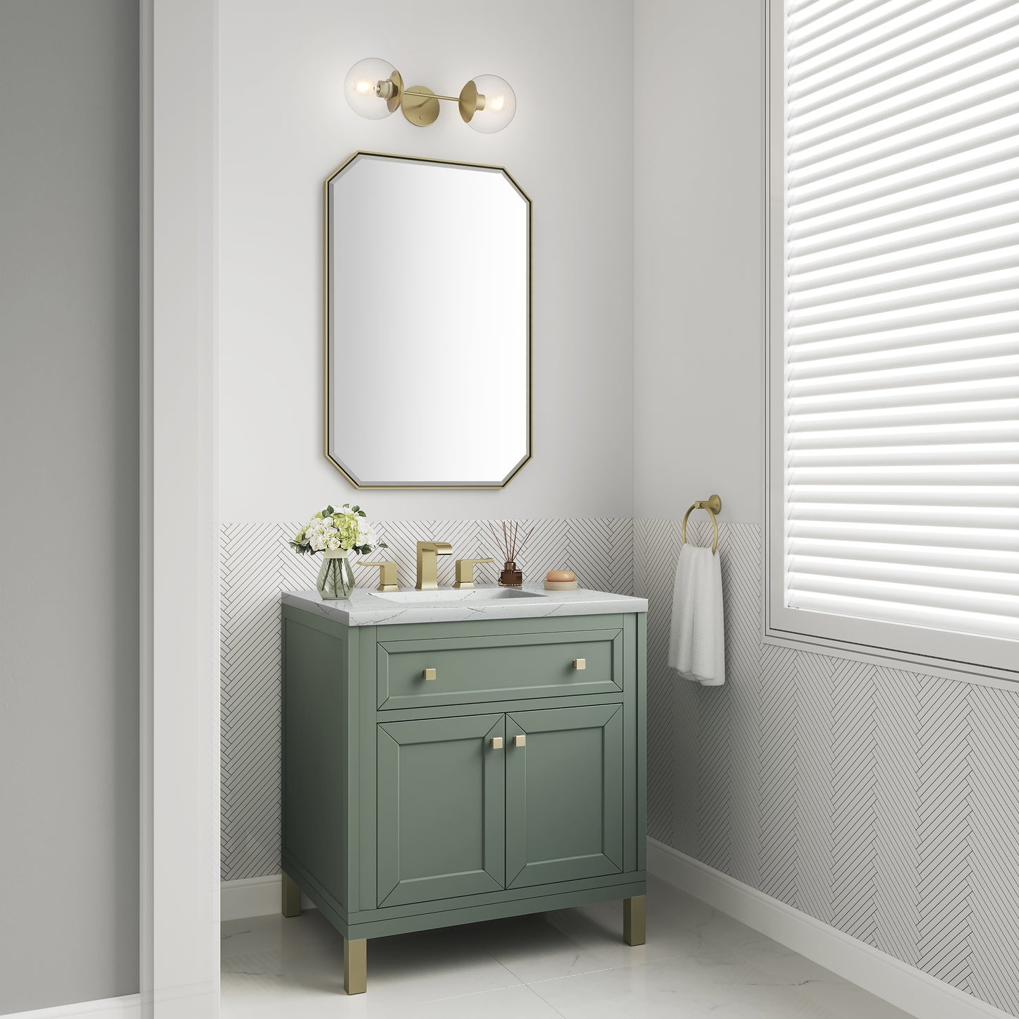 Renovate for Less Atlanta Chicago 30" Single Vanity, Smokey Celadon, w/ 3 CM Ethereal Noctis Silestone® Top