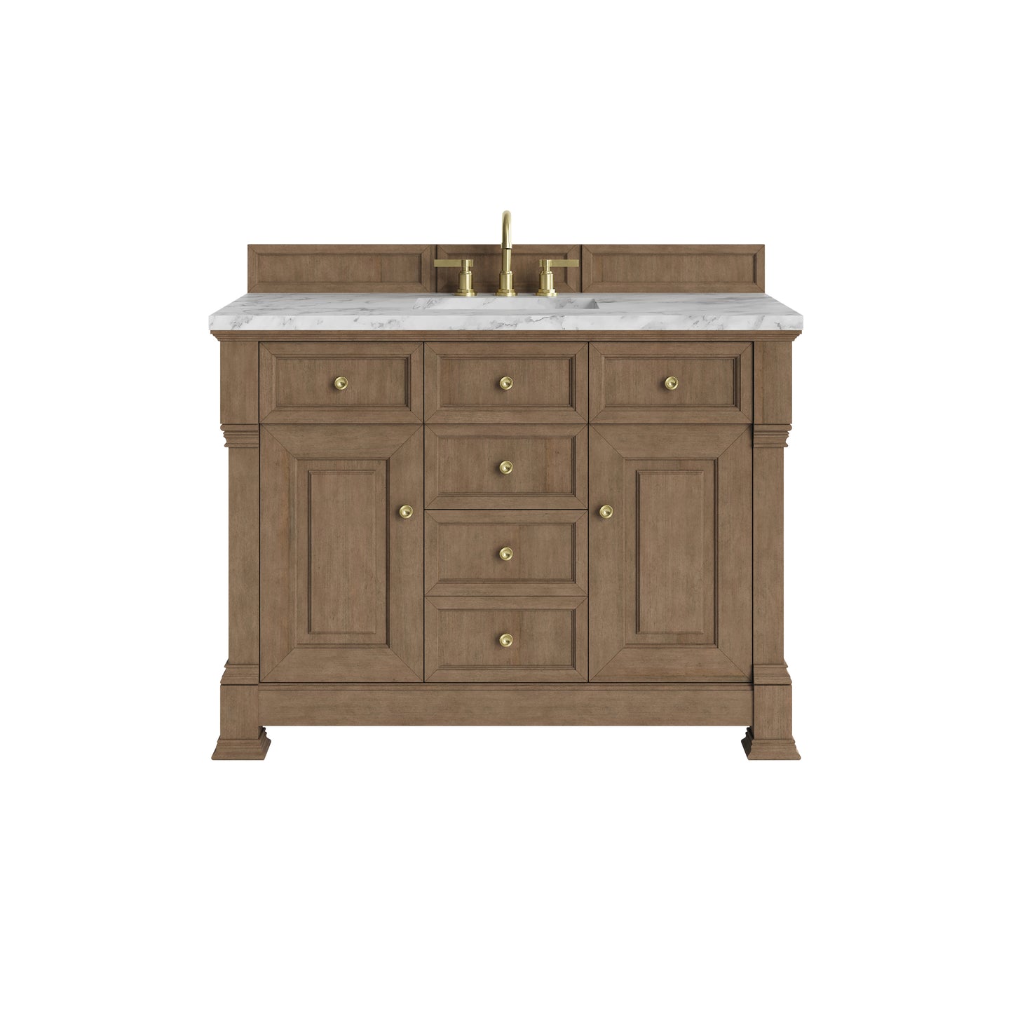 Renovate for Less Atlanta Brookfield 48" Single Vanity, Pecan w/3 CM Carrara White Marble Top