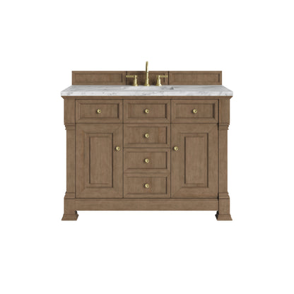 Renovate for Less Atlanta Brookfield 48" Single Vanity, Pecan w/3 CM Carrara White Marble Top