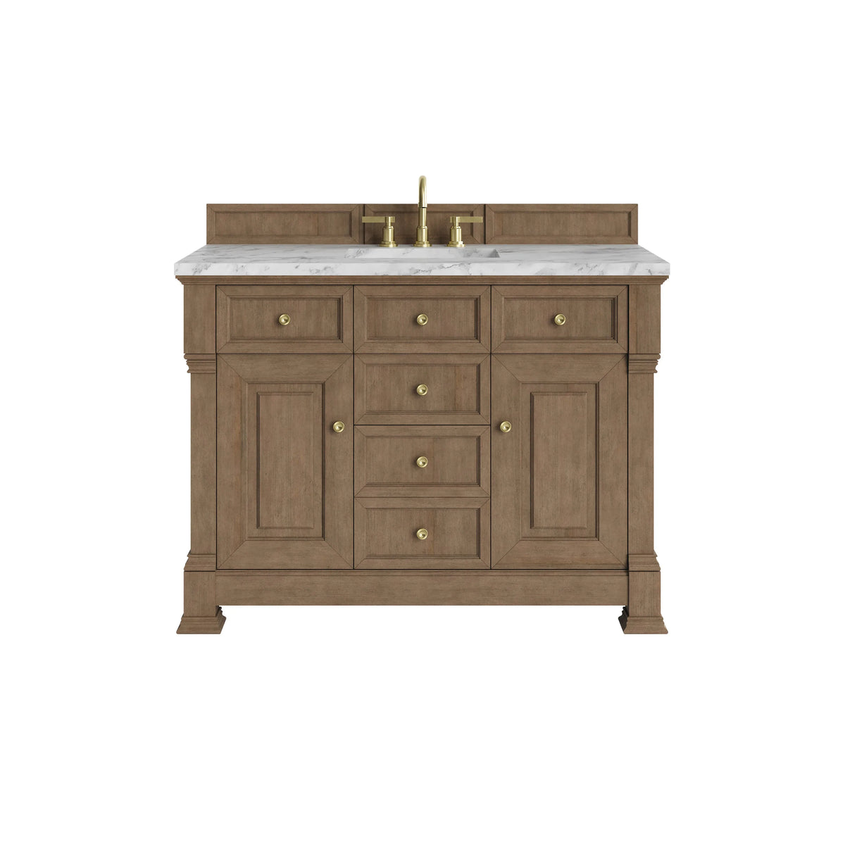 Brookfield 48" Single Vanity, Pecan w/3 CM Carrara White Marble Top