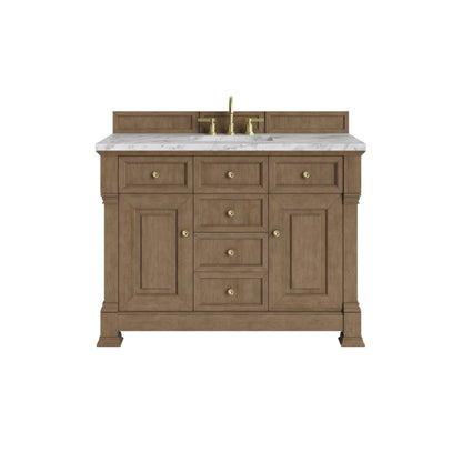 Brookfield 48" Single Vanity, Pecan w/3 CM Carrara White Marble Top