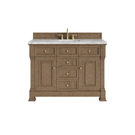 Brookfield 48" Single Vanity, Pecan w/3 CM Carrara White Marble Top