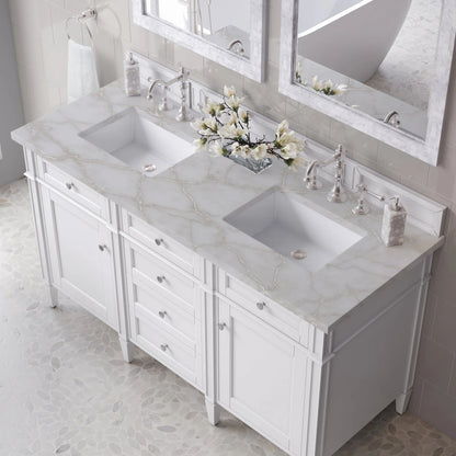 Brittany 60" Double Vanity, Bright White Vanity w/ 3 CM Victorian Silver Silestone Top