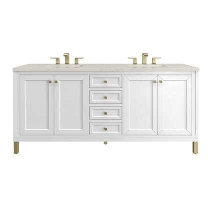 Renovate for Less Atlanta Chicago 72" Double Vanity, Glossy White, w/ 3 CM Siberian Silestone Top