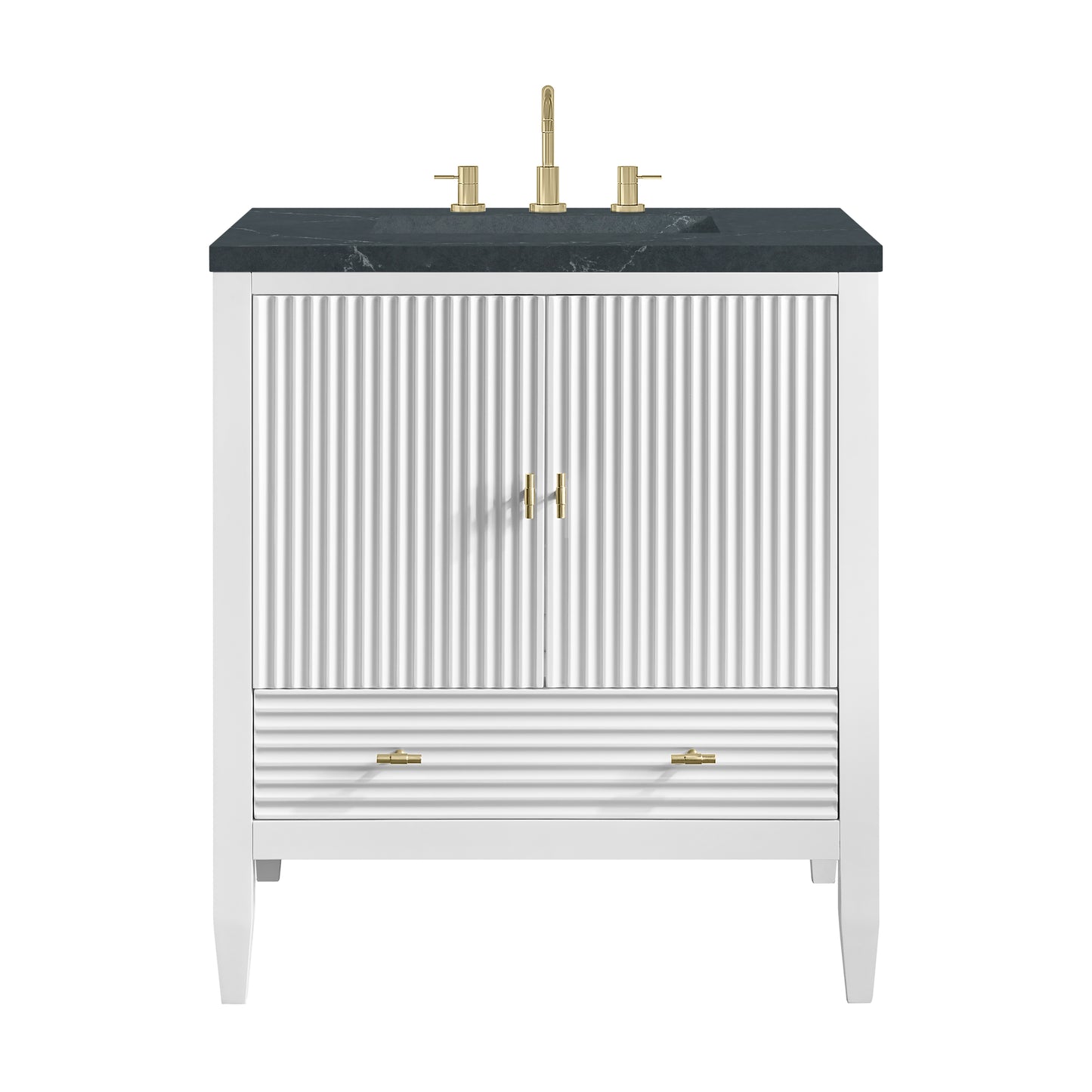 Renovate for Less Atlanta Myrrin 30" Single Vanity, Bright White w/ 3 CM Charcoal Soapstone Silestone Top