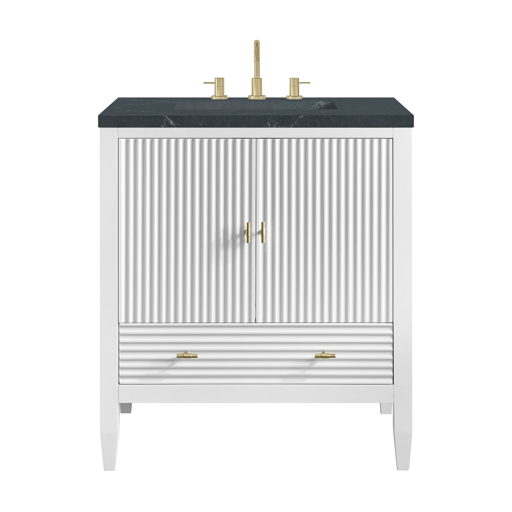 Renovate for Less Atlanta Myrrin 30" Single Vanity, Bright White w/ 3 CM Charcoal Soapstone Silestone Top