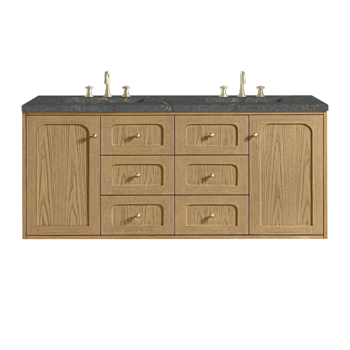Laurent 60" Double Vanity, Light Natural Oak, w/ 3 CM Parisien Bleu Quartz Top w/FreePower Wireless Charger