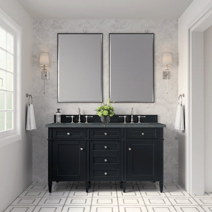Renovate for Less Atlanta Brittany 60" Double Vanity, Black Onyx w/ 3 CM Parisien Bleu Silestone Top w/FreePower Wireless Charger