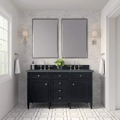 Brittany 60" Double Vanity, Black Onyx w/ 3 CM Parisien Bleu Silestone Top w/FreePower Wireless Charger
