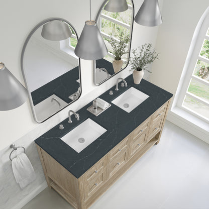 Renovate for Less Atlanta Breckenridge 60" Double Vanity, Whitewashed Oak, w/ 3 CM Charcoal Soapstone Quartz Top