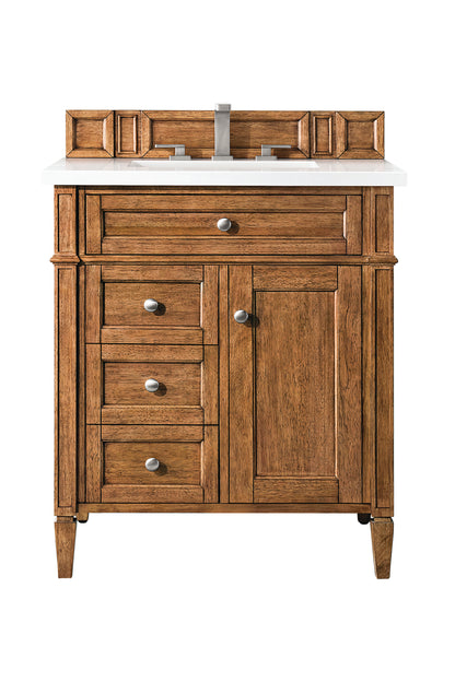 Renovate for Less Atlanta Brittany 30" Single Vanity, Saddle Brown, w/ 3 CM White Zeus Silestone Top