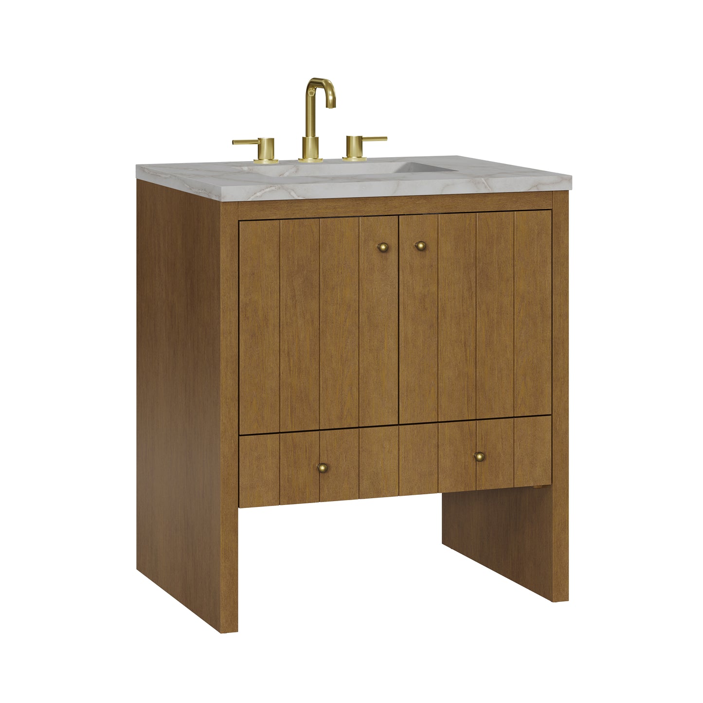 Renovate for Less Atlanta Hudson 30" Single Vanity, Honey Oak w/ 3 CM Victorian Silver Silestone Top