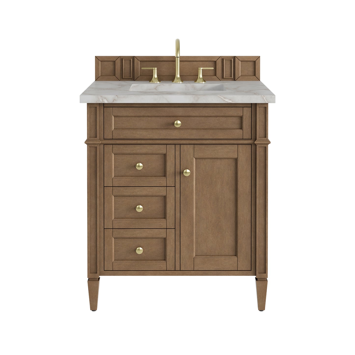 Renovate for Less Atlanta Brittany 30" Single Vanity, Pecan w/ 3 CM Victorian Silver Silestone Top