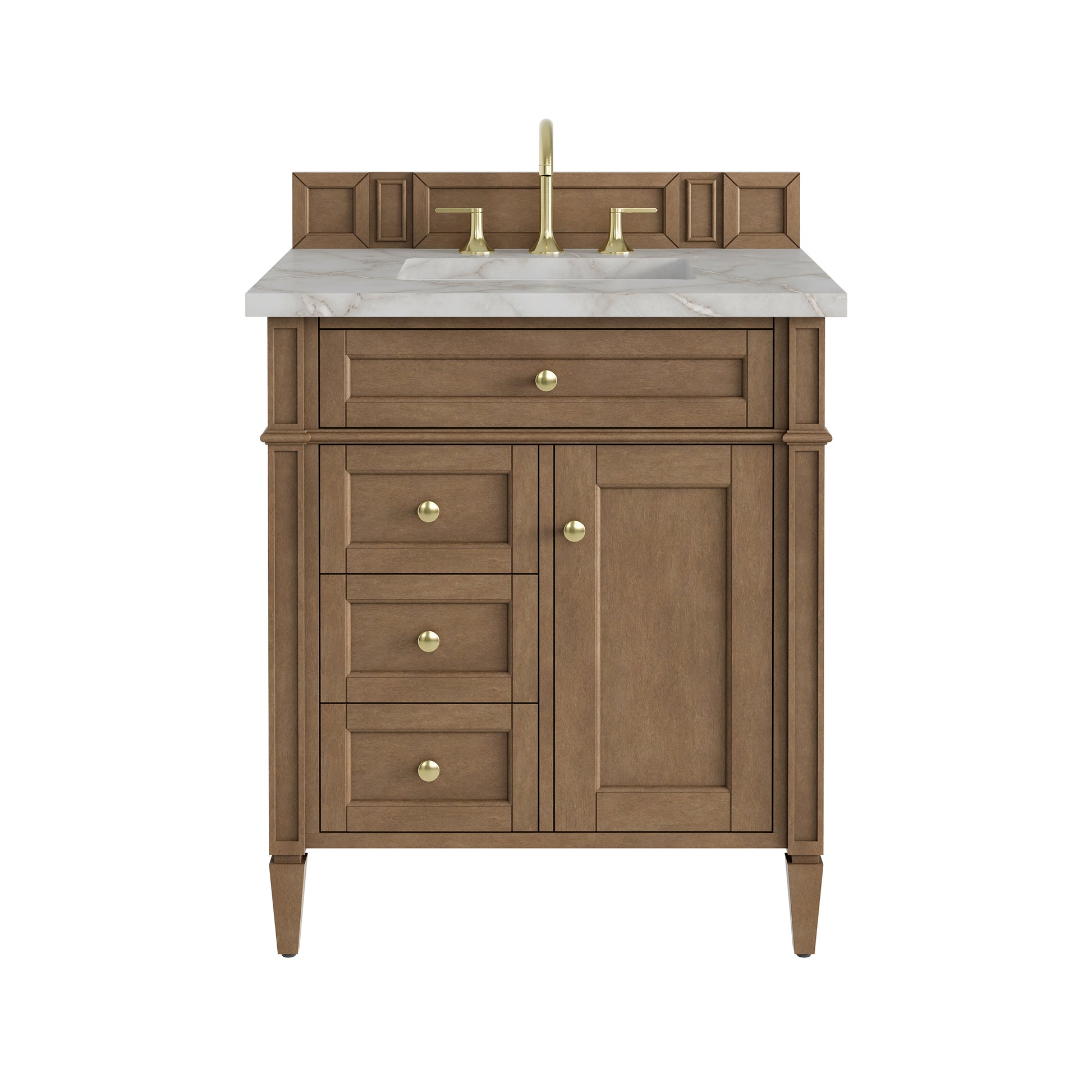 Renovate for Less Atlanta Brittany 30" Single Vanity, Pecan w/ 3 CM Victorian Silver Silestone Top