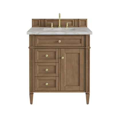 Renovate for Less Atlanta Brittany 30" Single Vanity, Pecan w/ 3 CM Victorian Silver Silestone Top