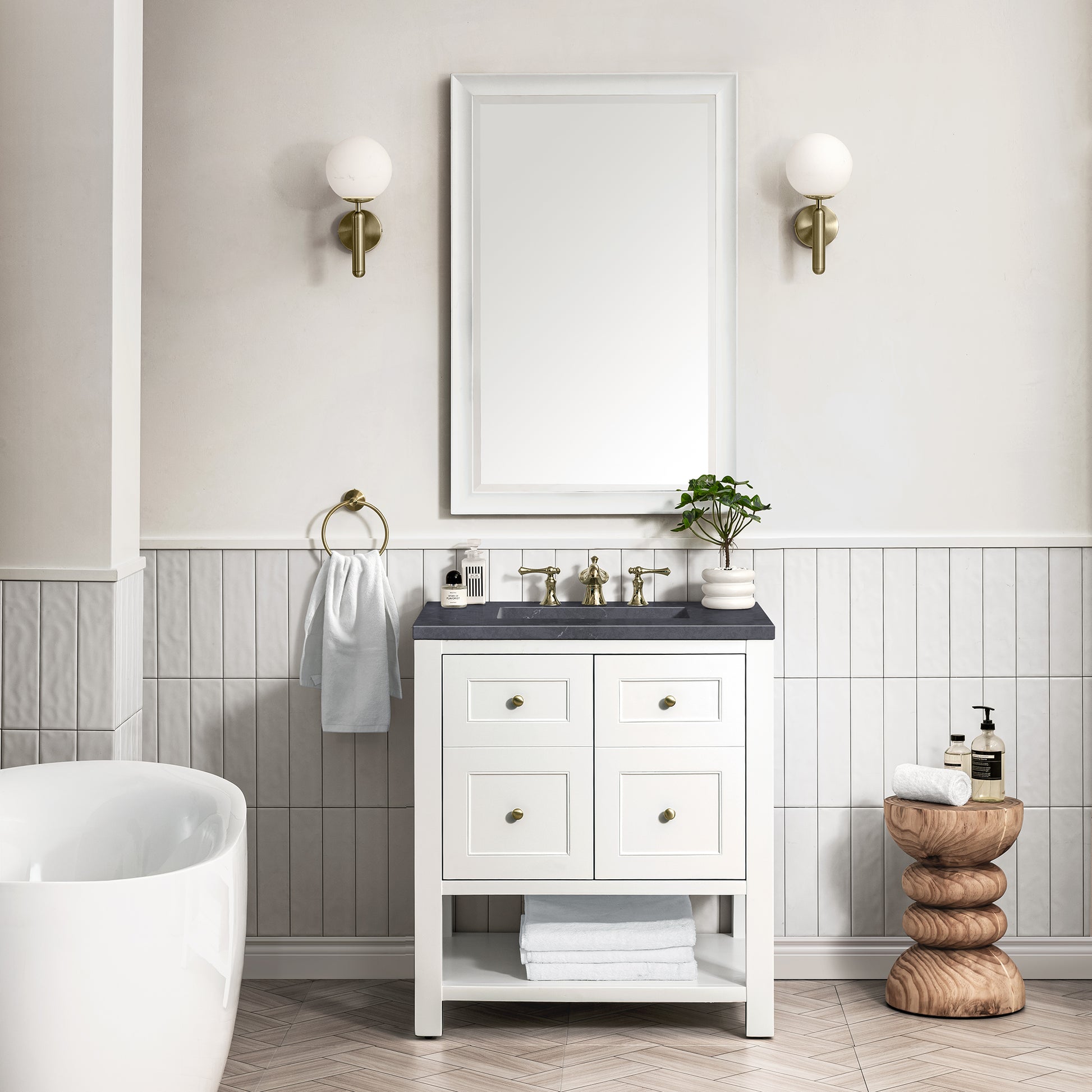 Renovate for Less Atlanta Breckenridge 30" Single Vanity, Bright White w/ 3 CM Charcoal Soapstone Top