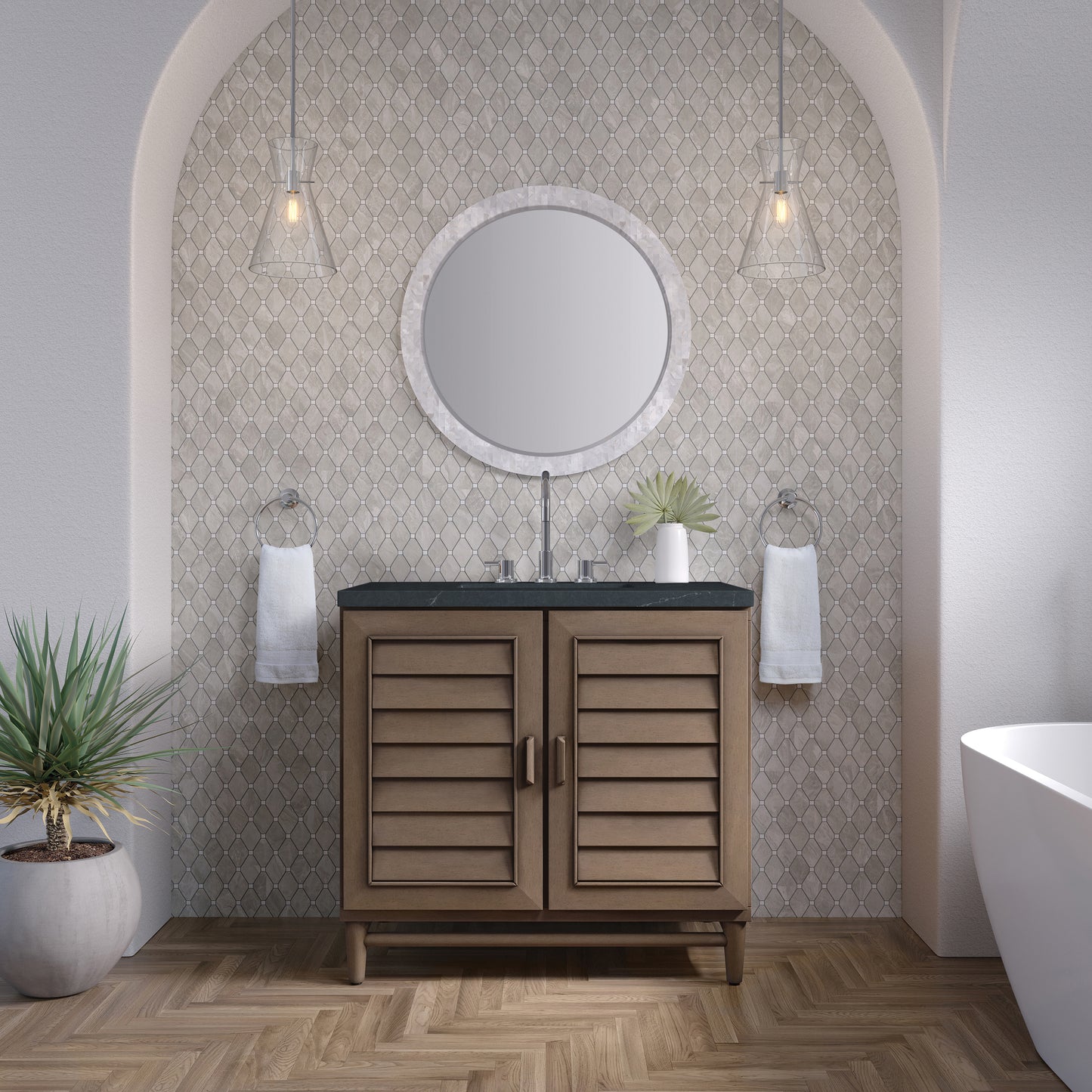 Renovate for Less Atlanta Portland 36" Single Vanity Whitewashed Walnut w/ 3 CM Charcoal Soapstone Silestone Top