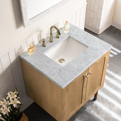 Renovate for Less Atlanta Laurent 30" Single Vanity, Light Natural Oak w/ 3 CM Carrara Marble Top