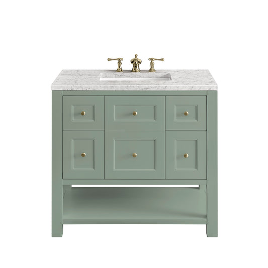 Renovate for Less Atlanta Breckenridge 36" Single Vanity, Smokey Celadon w/ 3 CM Eternal Jasmine Pearl Top