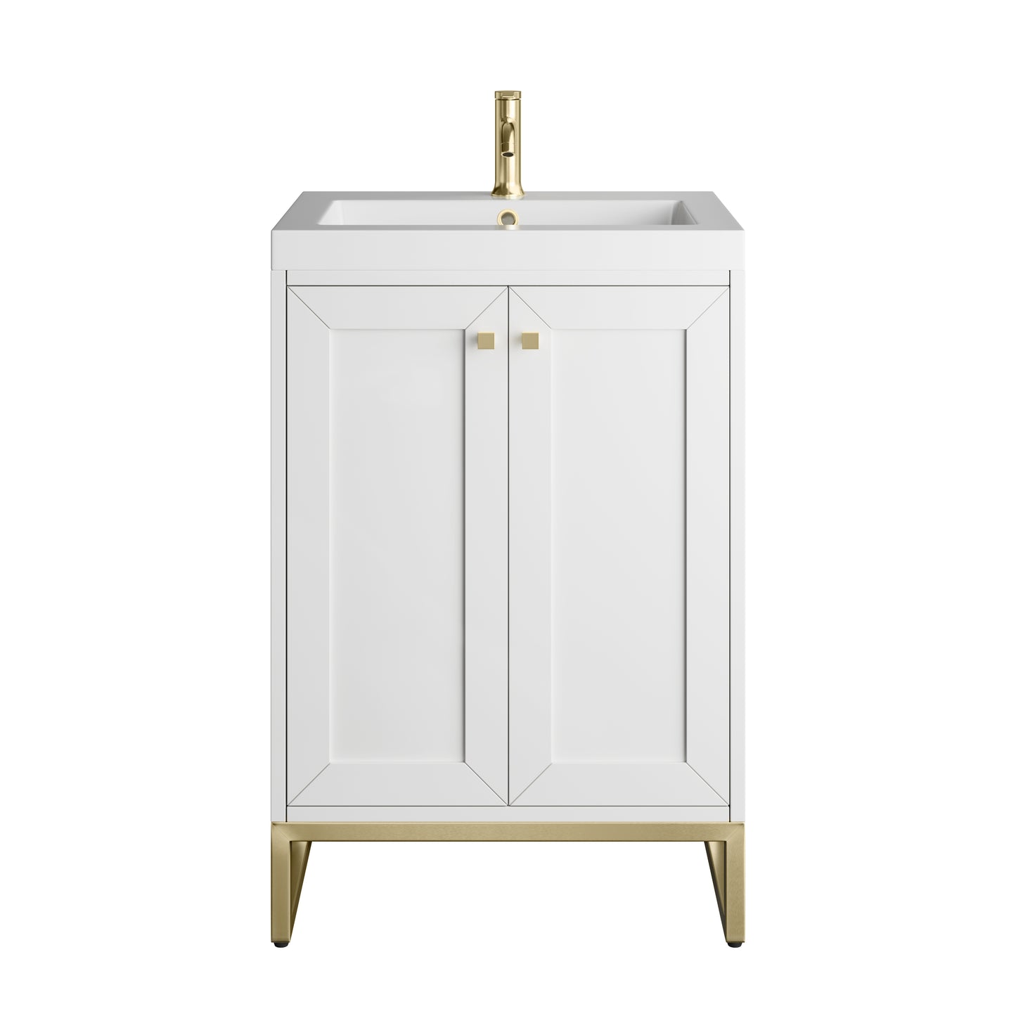 Renovate for Less Atlanta Chianti 24" Single Vanity, Glossy White, Champagne Brass, w/ White Glossy Composite Stone Top
