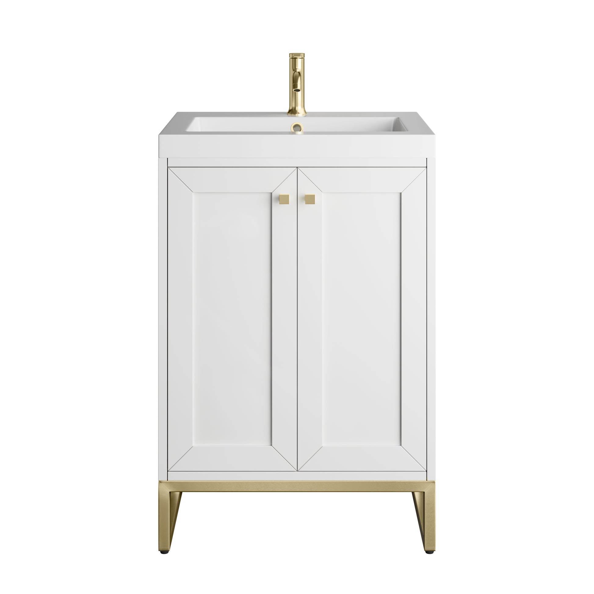 Renovate for Less Atlanta Chianti 24" Single Vanity, Glossy White, Champagne Brass, w/ White Glossy Composite Stone Top