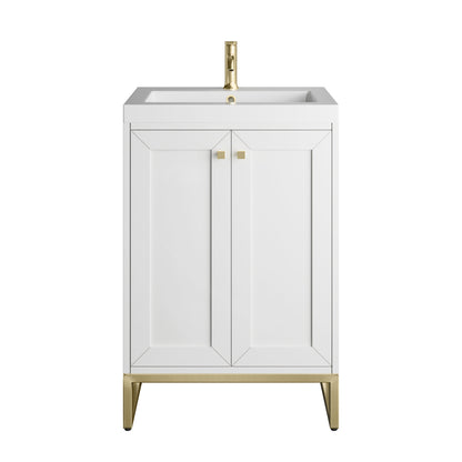 Renovate for Less Atlanta Chianti 24" Single Vanity, Glossy White, Champagne Brass, w/ White Glossy Composite Stone Top
