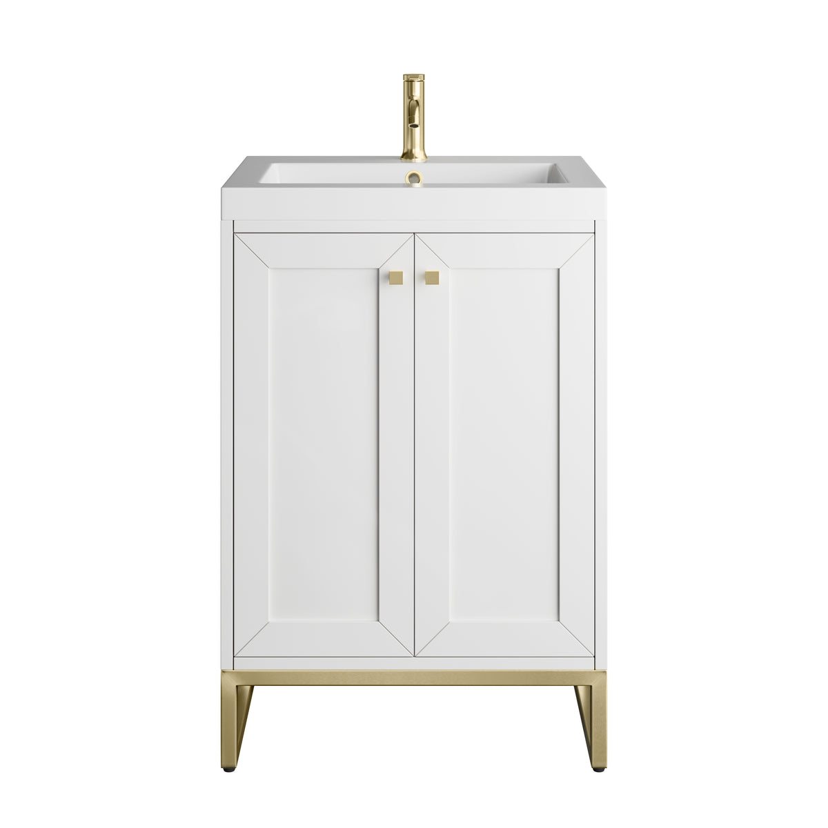 Renovate for Less Atlanta Chianti 24" Single Vanity, Glossy White, Champagne Brass, w/ White Glossy Composite Stone Top