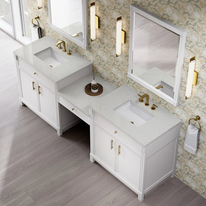 Bellshire 96" Dual Vanity Set with 24" Make-Up Counter, Bright White w/3 cm Lime Delight Silestone Top