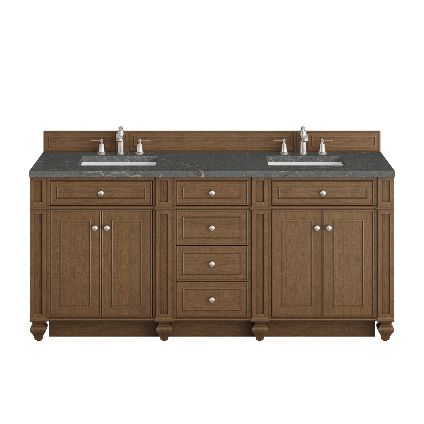 Renovate for Less Atlanta Bristol 72" Double Vanity, Saddle Brown w/ 3 CM Parisien Bleu Silestone Top