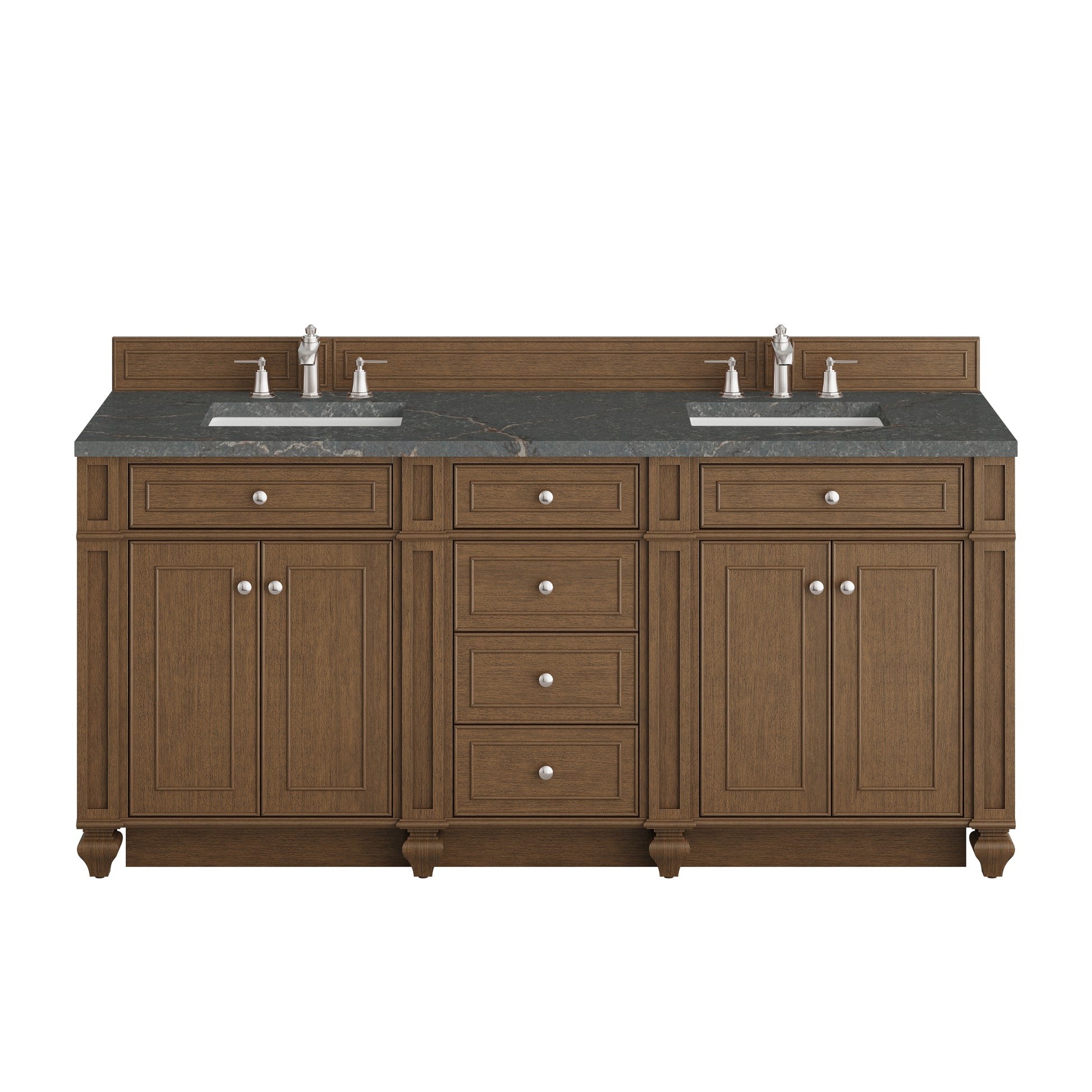 Renovate for Less Atlanta Bristol 72" Double Vanity, Saddle Brown w/ 3 CM Parisien Bleu Silestone Top