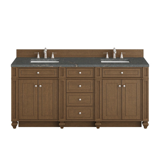 Bristol 72" Double Vanity, Saddle Brown w/ 3 CM Parisien Bleu Silestone Top