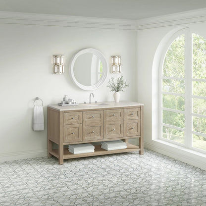 Breckenridge 60" Single Vanity, Whitewashed Oak, w/ 3 CM Siberian Silestone Top w/FreePower Wireless Charger