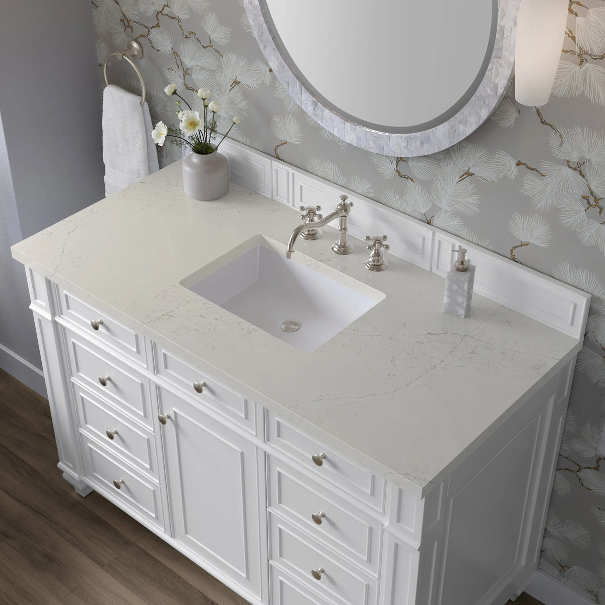 Bristol 48" Single Vanity, Bright White, w/ 3 CM Siberian Silestone Top